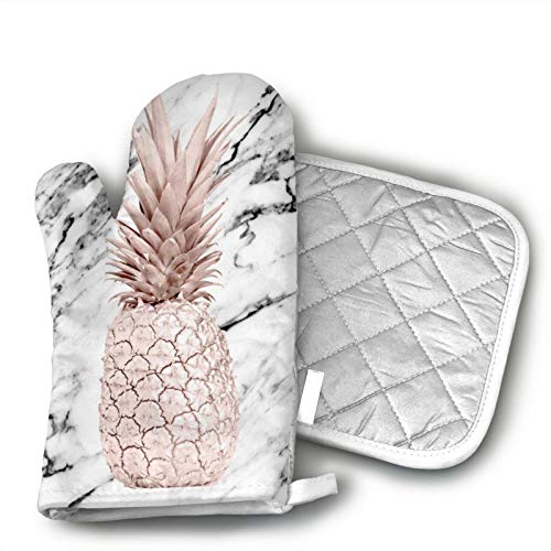 TUBIAZICOL Rose Gold Pineapple Marble Oven Mitts and Pot Holders Kitchen Gift Sets Heat Resistant Oven Gloves Non-Slip Oven Pad for Cooking Baking BBQ