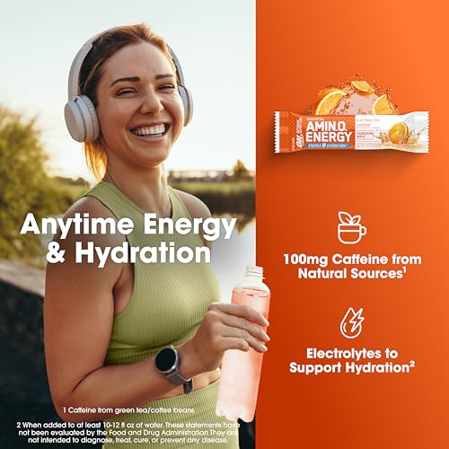 Image of Optimum Nutrition Essential Amino Energy Plus Electrolytes Stick Packs, Energy Powder, Tangerine Wave, 7 Count