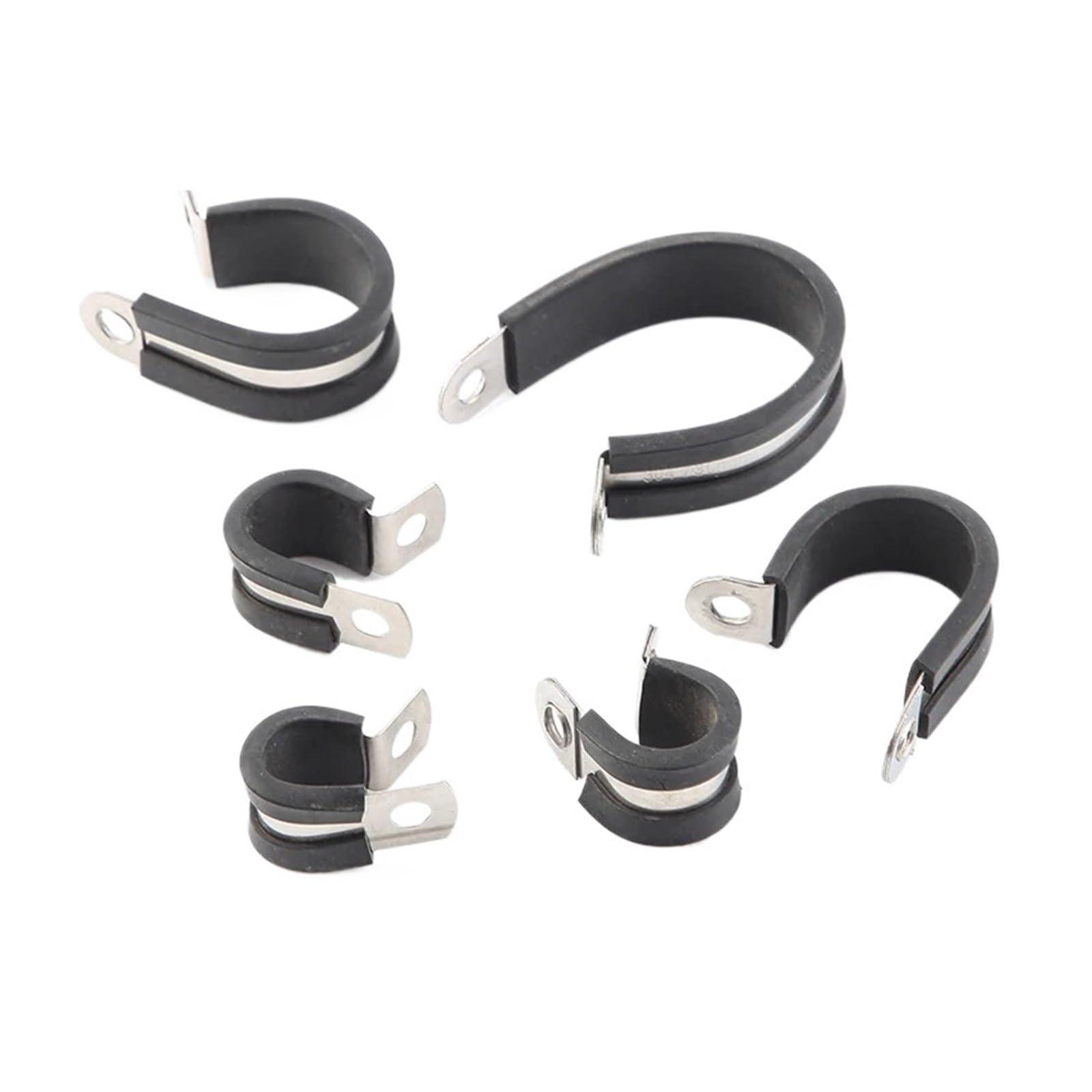 Morsetto per tubo flessibile in acciaio inox rivestito in gomma, confezione da 5 diverse dimensioni per cavo (20 mm)