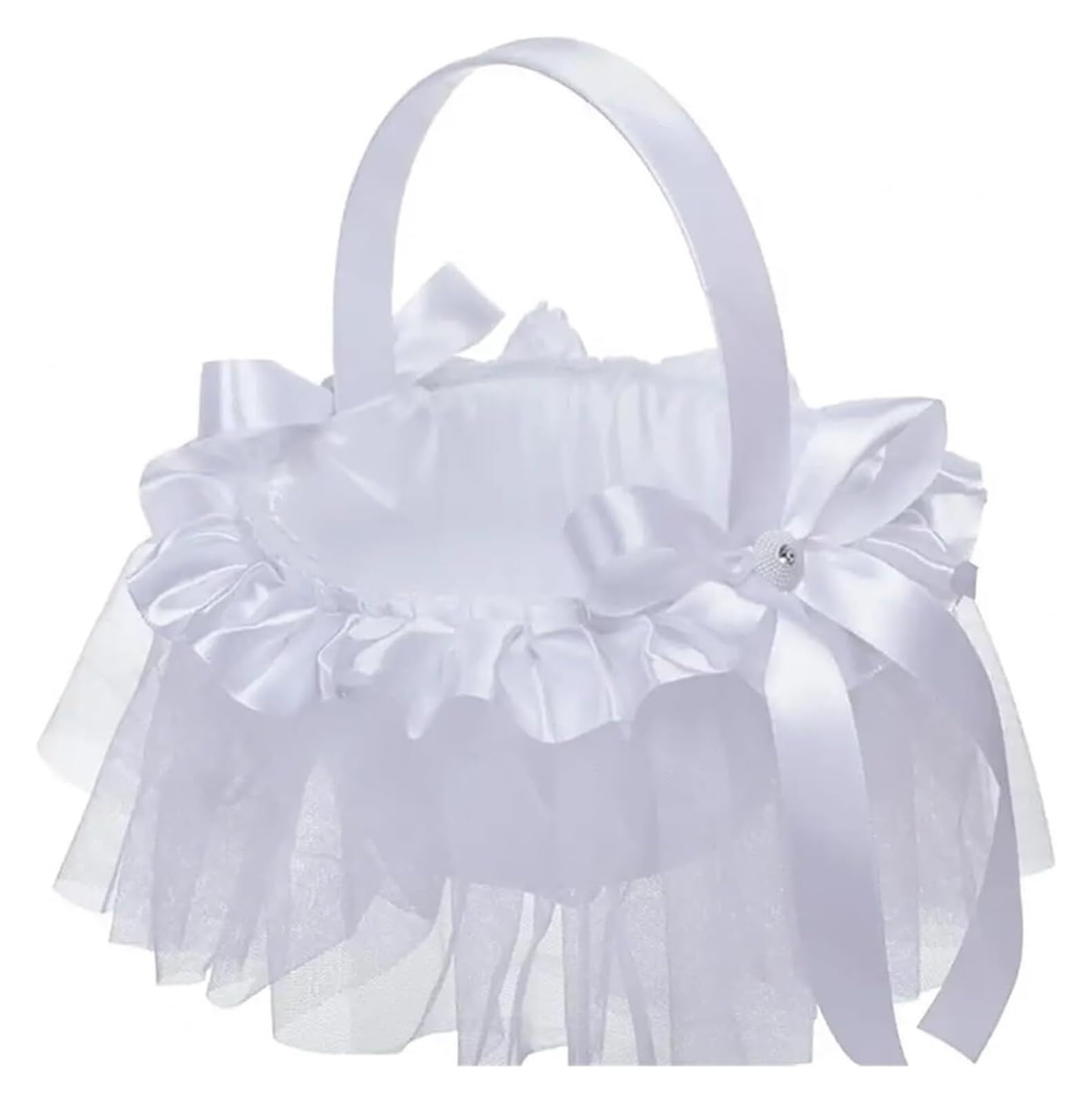 Wedding Petal Confetti Basket, White Lace Decor Handheld Flower Basket for Wedding(White1)