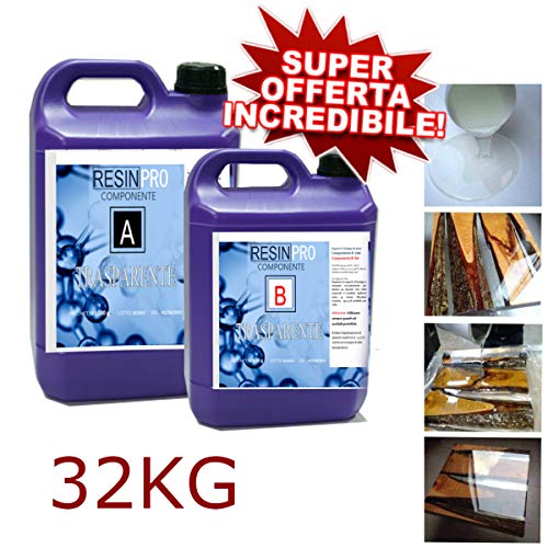Resin Pro 793579985228 32 kg 32 kg resina epoxi Ultra Transparente, efecto agua, ideal para bricolaje, revestimiento de superficies, mesas de madera y en el ámbito náutico, Trasparentissima