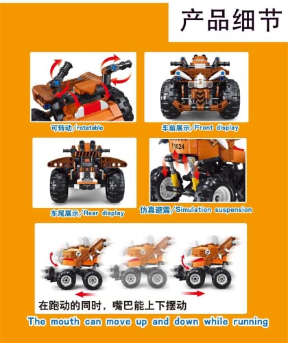 Reobrix TAIGAOLE T1024 2-In-1 Dreieck Dinosaurier Monster Truck Bausteine, Dino Pull-Back Zurückziehen Spielzeugauto… – Bild 6