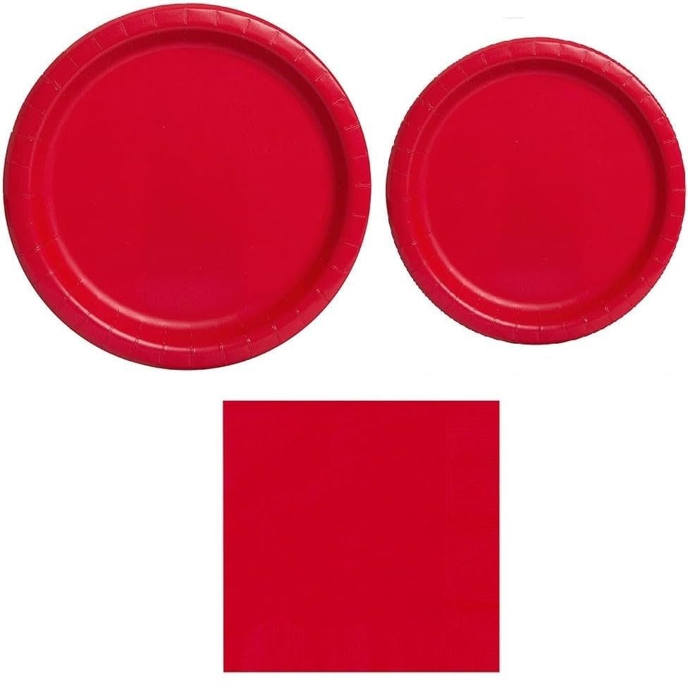 Heavy Duty Red Paper Plate Party Supplies Bundle 9 Dinner plate 7 Dessert Plates And Red Napkins 60 Piece Disposable Paper Party Plate Set