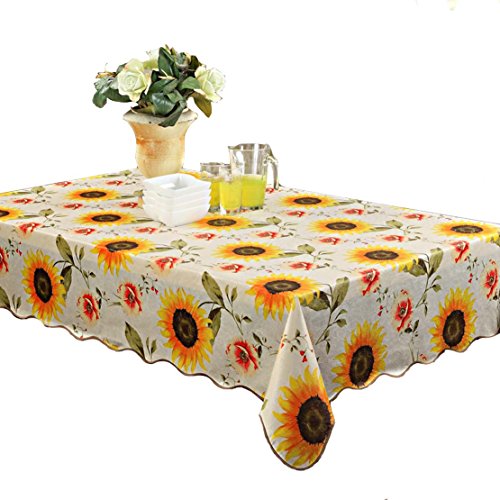 Ennas Sunflower Vinyl Tablecloth Flannel Backed Square(58Inch By 58Inch) #TOP2