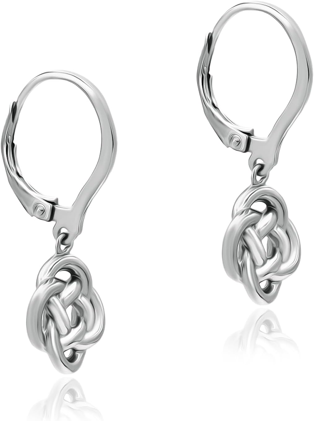 Sterling Silver Love Knot Flower Leverback Dangle Earrings for Women - Image 2