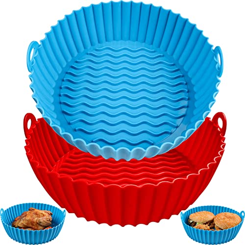 Air Fryer Silicone Pot 7.5 Inch Air Fryer Oven Accessories,Food Safe Air Fryers Oven Accessories, Replacement For Flammable Parchment Liner Paper (7.5Inch, Red+Blue) #TOP5
