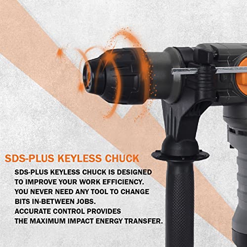 Kseibi Variable Speed Rotary Hammer Drill 1-1/4 Inch, Sds Plus Demolition Hammer For Concrete Drill 13Amp, 4 Functions Reduced Vibration System #TOP5