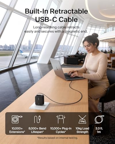 Image of Belkin 67W GaN USB C Retractable Charger Block Fast Charging for Travel
