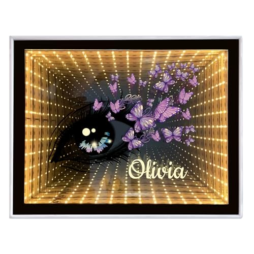 Personalized Infinity Mirror Customized Your Name, Creative Customized Gifts for Couple, Family, Friends, Desktop LED Night Light Makeup Mirror 2 in 1, Home Decoration Bedroom Office Living Room