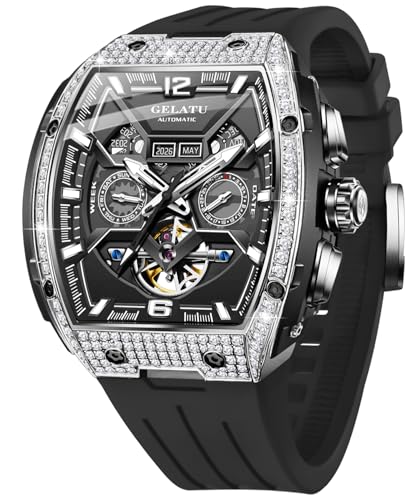 Image of OLEVS Mens Automatic Mechanical Watch Multi-Function Diamond Skeleton Luxury Sapphire Crystal 50M Waterproof Wrist Watch