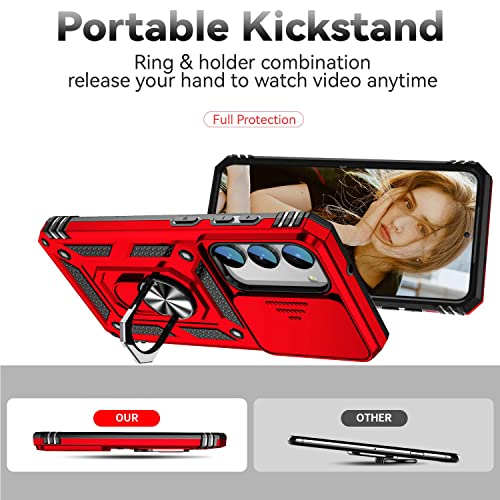 Compatible With Samsung Galaxy S23 Plus 5G Case,Hd Screen Protector,Built Slide Camera Protection Cover,Military Dual Layers Hybrid Bumper Heavy Duty Protective Phone Case For Galaxy S23 Plus Red #TOP2