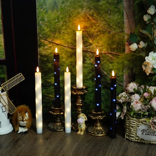 Image of kakoya Real Wax Flameless Taper Candles with Remote Timer,6 Pcs Taper Battery Operated Candle,9.6 Inches LED Candles with Embedded Star String for Home Decor Holiday Party,Black