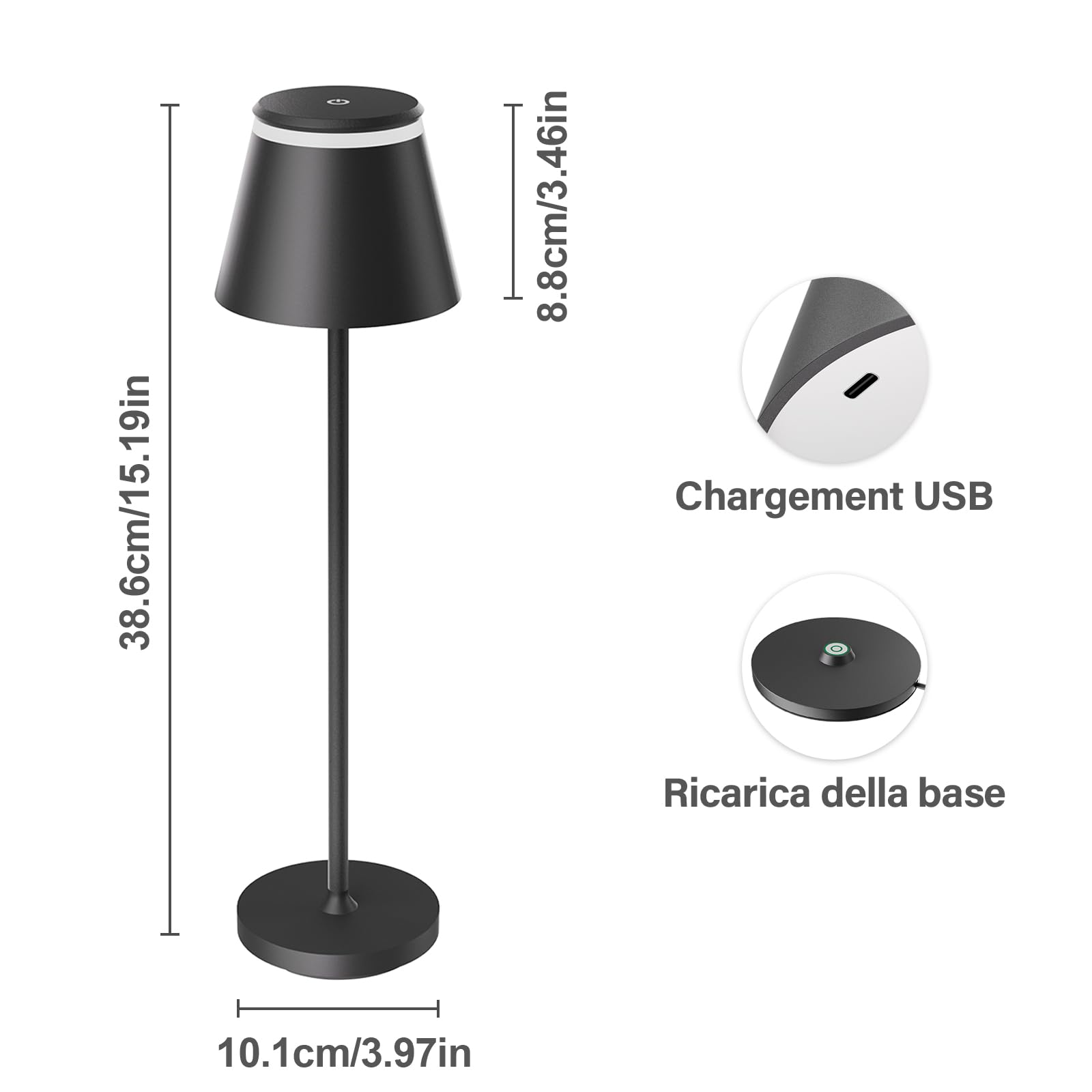 Neoglint Lampada da Tavolo LED Senza Fili Ricaricabile, Lampade da Esterno con Base di Ricarica Wireless e Telecomando, Luci da Tavolo dal Design Moderno con 3 Timer di Temperatura Colore