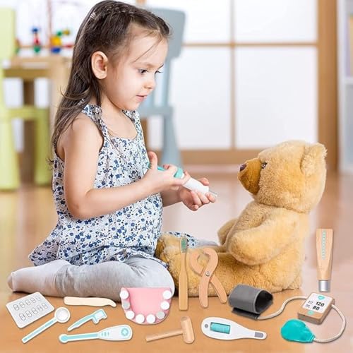 Image of Wudly 34-Piece Wooden Doctor Kit for Kids - Pretend Play Medical Set with Stethoscope & Accessories - Educational Toy for Toddlers, Boys & Girls Ages 3+
