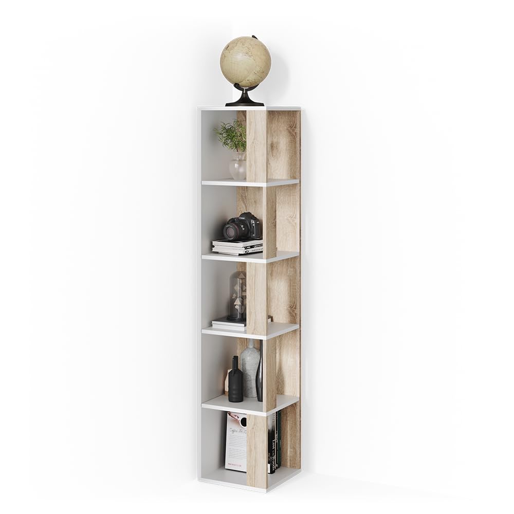 Vicco Estante de Esquina Lio, Sonoma, 33.3 x 162.2 cm, para almacenar Libros y Objetos Decorativos en Esquinas de la habitación