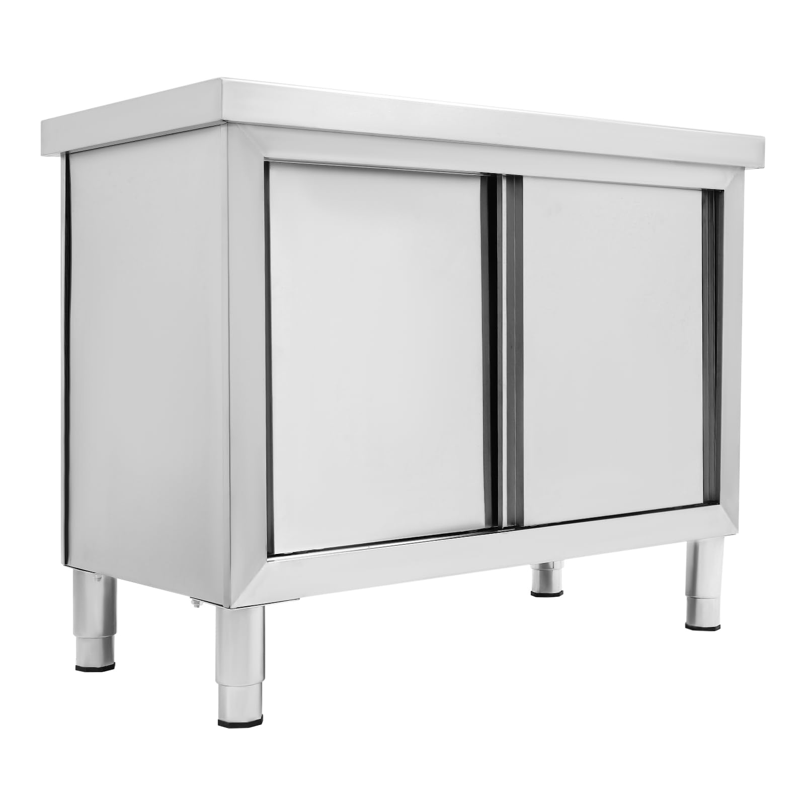 Tavolo da lavoro a 3 piani in acciaio inox, 120/100 cm, con piano di lavoro e armadio, ante scorrevoli in acciaio inox, tavolo da cucina per ristorante garage (100 x 50 cm)
