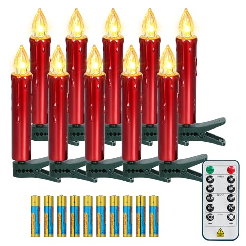 FREEPOWER 10er Rot LED Kerzen Kabellos Weihnachtskerzen mit...