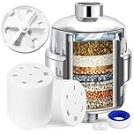 Luxau 20 Stage Shower Filter with Spin Propeller 2 Cartridge, Reduce Well Hard Water Chlorine Heavy Metal & Impurity, Improve Skin Hair, Fit Most Handheld Shower Head Fixed Rainfall, Chrome (Chrome)