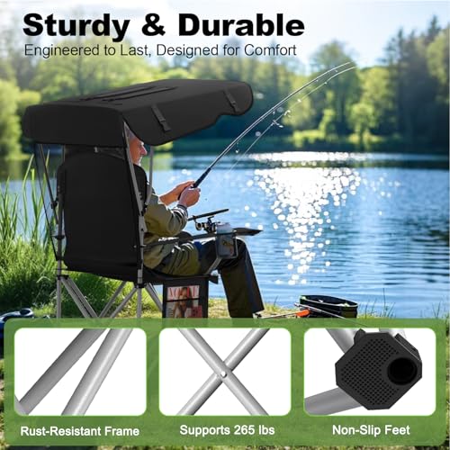 Image of VTOY Portable Camping Chair with Canopy - Folding Chair with Canopy, Durable 600D Oxford Canopy Chair for Camping, Beach, Picnics, Fishing & Sports (2 Pack Black)