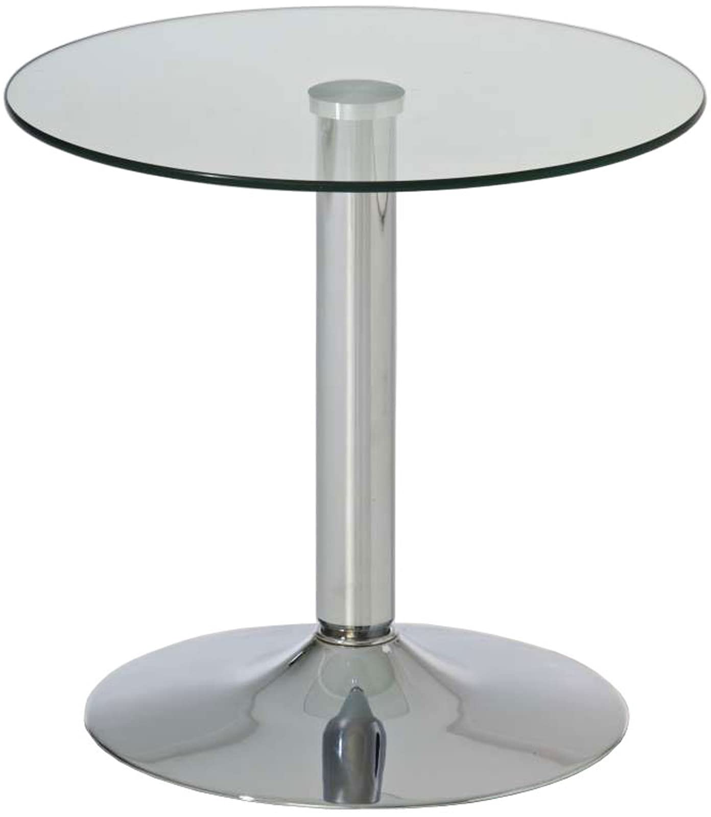 CLP Tavolino Tondo In Vetro Di Sicurezza Ikarus I Tavolino Da Appoggio Con Telaio In Metallo Cromato Ø 50 CM I Altezza 48 CM, Colore:vetro trasparente