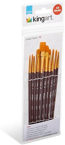 Miniatura 2 de KINGART Juego de pinceles de pintura acrílica, 10 pinceles para pintura acrílica, óleo, acuarela, lienzo, tableros, roca, cuerpo, cara, arte de