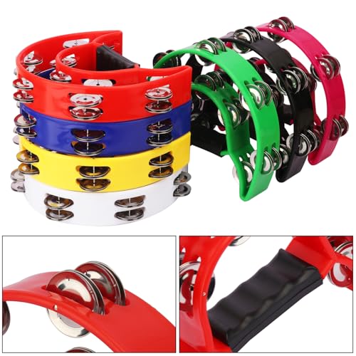 IHDYPPEW 7 Pack Double Row Tambourine – 9.06 inch Professional Handheld Tambourine 20 Metal Jingles, Half Moon Musical Tambourine, Plastic Tambourines for Adults, Music Lovers and Performers