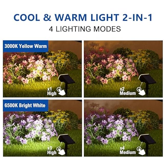 Solar Lights Solar Spot Lights 3000K/6500K Selectable 4 Lighting Modes