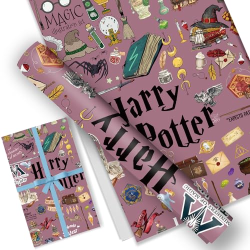 PADIEOE Pack of 5 Harry Gift Wrapping Paper 51x75cm Kraft Paper Durable Gift Wrap Pack for Kids Birthday, Party Storage Festive Decoration