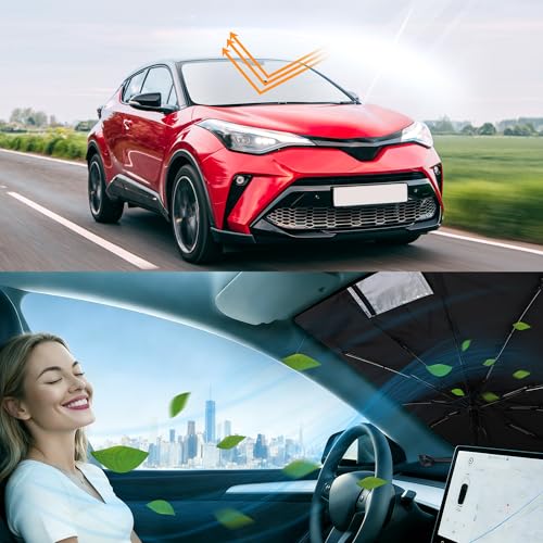 Image of Windshield Sun Shade Umbrella for CHR 2018-2023 CH-R for Toyota | Full covered for windshield, Block UV Rays, Heat Reduction, Easy to install, Durable & Fold Up Small