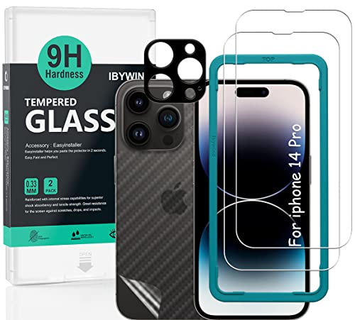[Caratteristiche del prodotto]: proteggi schermo in vetro temperato IBYWIND per iPhone 14 Pro con anti-impronta, antigraffio, arco 2.5D e confezione da 2 pezzi, senza arcobaleno e bordi bianchi.