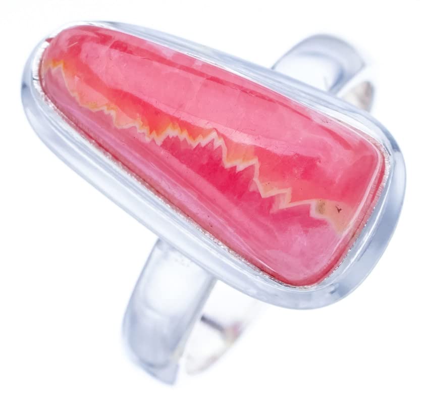 Bague rhodonite naturelle StarGems argent 925 cadeau idéal femme taille 54