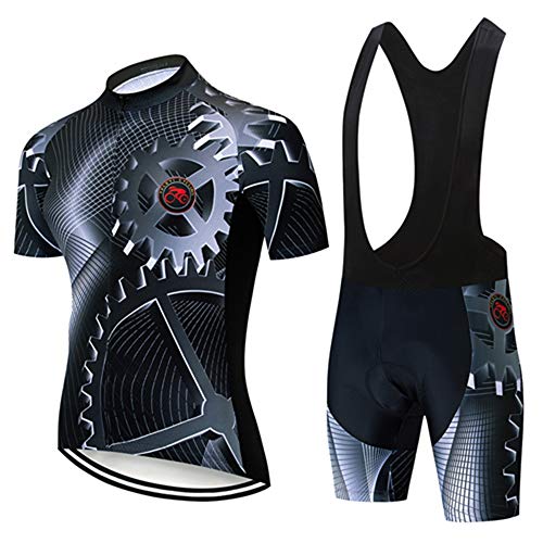 Shenshan Men's Summer Short Sleeve Cycling Set MTB Bike Clothing Bicycle Jerseys Bib Shorts Suit Gear Grey 4XL