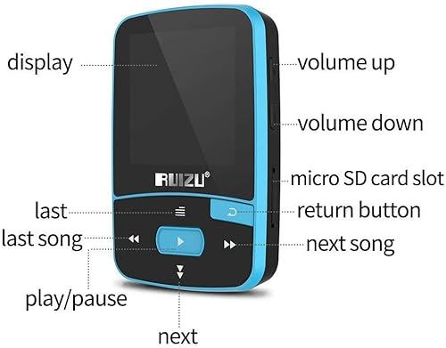Mini MP3 Player RUIZU X50 8GB Bluetooth Clip Academia Esportes Fitness Corrida Pedômetro Rádio FM Fo