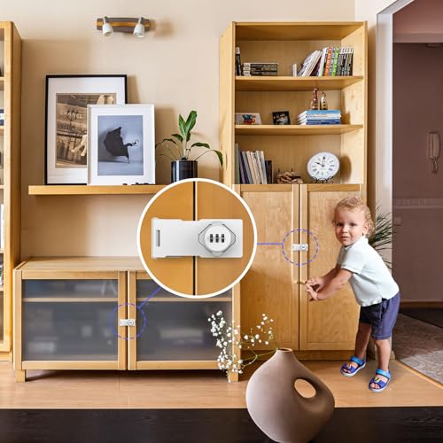 Image of Mechanical Password Rotary Hasp Locks, Cabinet Locks with Combination, Door Security Latch for Small Barn Doors, Cabinets, Gate, Bathroom, Outdoor, Closet, Fence (White)