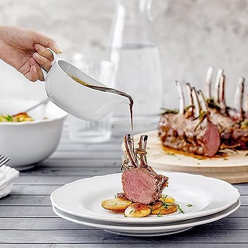 Gravy Boat With Ladle and Saucer 17 Oz,Ceramic Sauce Boat with Tray for Salad Dressings Milk,Warming Sauces,Creamer,Broth,Black Pepper,White (1 PCS New Gravy Boat With Ladle and Saucer) - Image 4