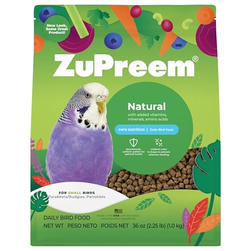 ZuPreem Natural Bird Food, Bird Feed Pellets for Parakeets, Budgies, Parrotlets, & Doves, ZuPreem Core Nutrition, Made in USA, Added Vitamins, Parakeet Food, Budgie Feed, (Small, 2.25 lb Bag)