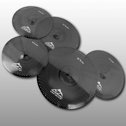 EASTROCK Becken-Set mit geringem Volumen, 5-teiliges Set mit Beckentasche, Filzen – 35,6 cm Hi-Hat, 40,6 cm & 45,7 cm Crash, 50,8 cm Ride (schwarz)