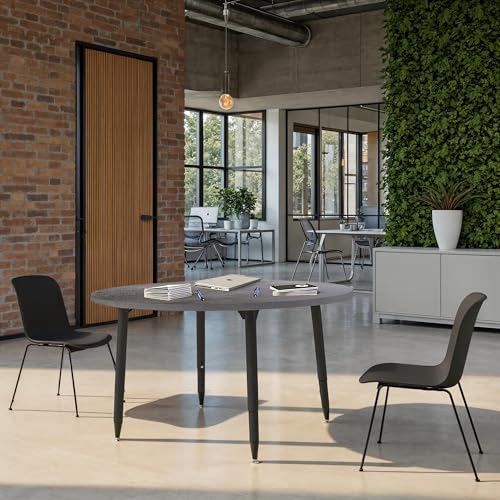 Image of Adapte Commercial Classroom Activity Table - 48 inch Round Woodgrain, ADA Compliant Tapered Legs with Glides & Casters, Adjustable Height 22-34 inch Wheelchair Accessible, School & Office Furniture