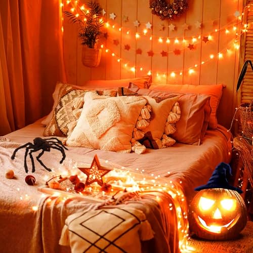 Image of TEKCOOL 35 Feet Long LED Power Pixel Serial String Light, 360 Degree Light in Bulb | Copper Led Pixel String Light for Home Decoration,Diwali,Christmas(Orange) Pack of 1.