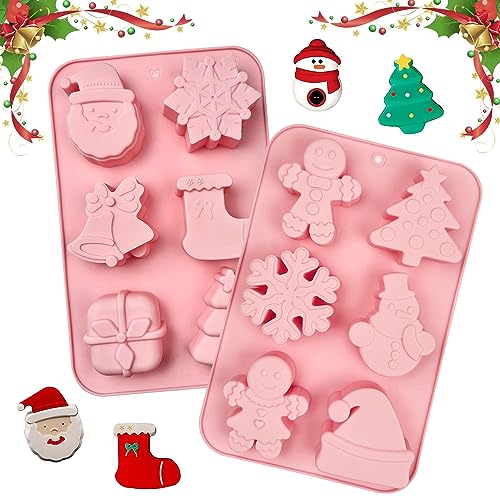 Stampo in Silicone Natalizio - 2 Pezzi Con 6 Cavità per Torte, Cioccolato, Pan di Zenzero, Gelatina, Sapone - Accessori da Forno
