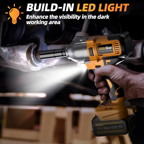 TaskStar 900N.m(664ft-lbs) Cordless Impact Wrench 1/2 Inch, High Torque Brushless Power Impact Gun, 21V 3300RPM Electric Impact Driver with 2x4.0Ah Battery & Fast Charger for Car Tires Truck - Thumbnail 6