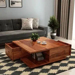 Credenza Wooden Center Table for Living Room | Coffee Table for Home Wooden Coffee Table for Living Room and Office | Tea Table | Sofa Set Center Table Honey (Set of 1_Teak)