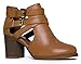 Cut Out Buckle Ankle Bootie - Low Stacked Wood Heel Western Round Boot - Vegan Leather Sammi by J. Adams