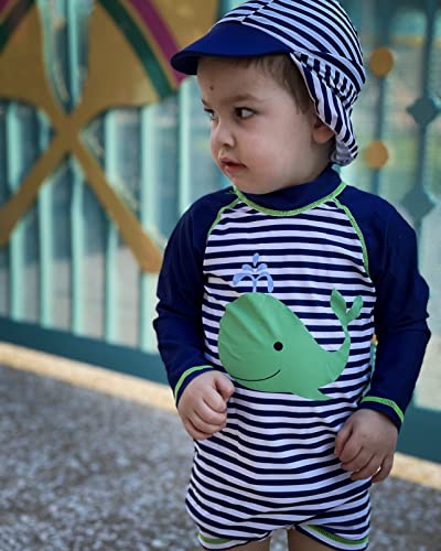 Uideazone Swimsuit For Little Boys Long Sleeve One Piece Bathing Suit Sun Protection Zipper Swimwear With Sun Hat thumb #2