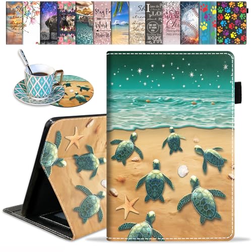 FVAENDHIO Case for All-New Amazon Kindle Fire HD 8/Fire HD 8 Plus Tablet (12th/10th Generation, 2022/2020 Release) - Premium PU Leather Cover with Auto Sleep Wake, Sea Turtles on The Beach