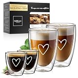ElbFuchs Juego combinado vasos para latte macchiato de doble pared + vasos para espresso (2x 80 ml + 2x 350 ml) vasos térmicos transparentes de doble pared | Tazas de espresso y tazas de capuchino