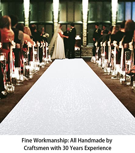 ShiDianYi White Aisle Runners for Weddings 2FTx15FT Sequin Fabric Aisle Runner Outdoor Indoor Party Supplies 15FT Long Glitter Bridal Ceremony Carpet Runner for Birthday Prom Hallway Deocration