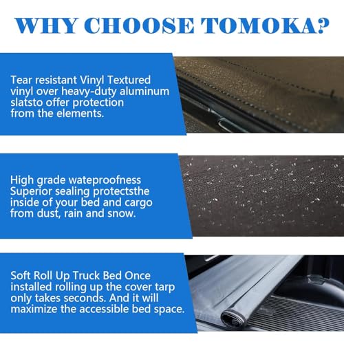 Image of TOMOKA 5FT Soft Roll-up Truck Bed Tonneau Cover Compatible with 2019-2023 Ford Ranger | 5' (61 inch) Bed | Double Vinyl | Waterproof | Not fit Cargo Management Rails