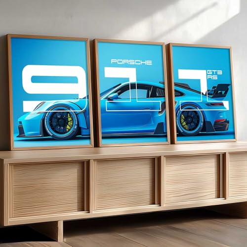 Image of kotart Big Sports Cars Framed Posters Gift Items for Boys Room Wall Decoration Bedroom Living Room Office Studio Decor | Car Poster Frame for Wall Decor Set Of 3 Size (19 X 25 inch)