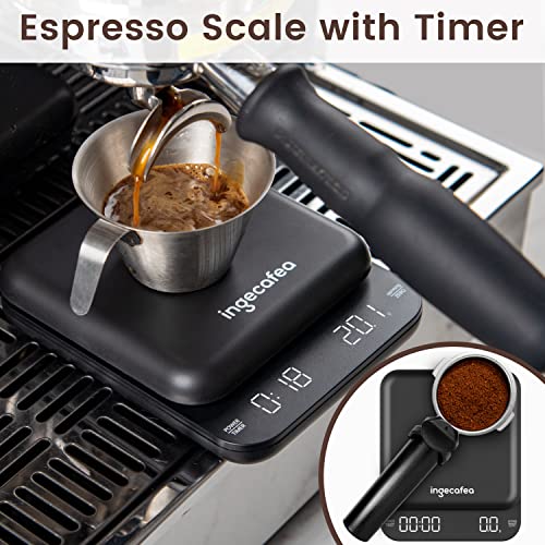 Digital Coffee Scale With Timer, Ingecafea Espresso Coffee Scale With Timer Coffee Weight Scale 3Kg/0.1G Rechargeable Pour Over Coffee Scale Measures For G/Oz/Ml High Precision #TOP5